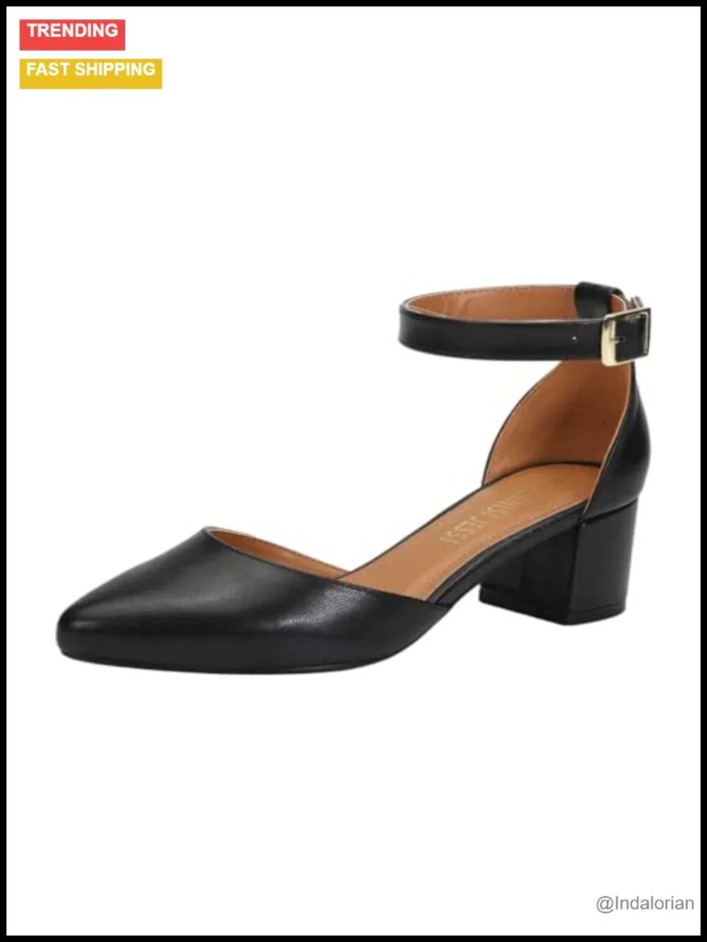 Pointed Toe D'Orsay Pumps Block Heel Ankle Strap Formal